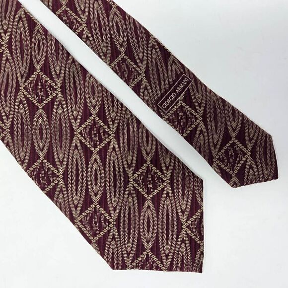 GIORGIO ARMANI CRAVATTE VINTAGE SILK TIE RED GOLD OPTICAL ILLUSION 3.5" X 58" - Picture 1 of 2